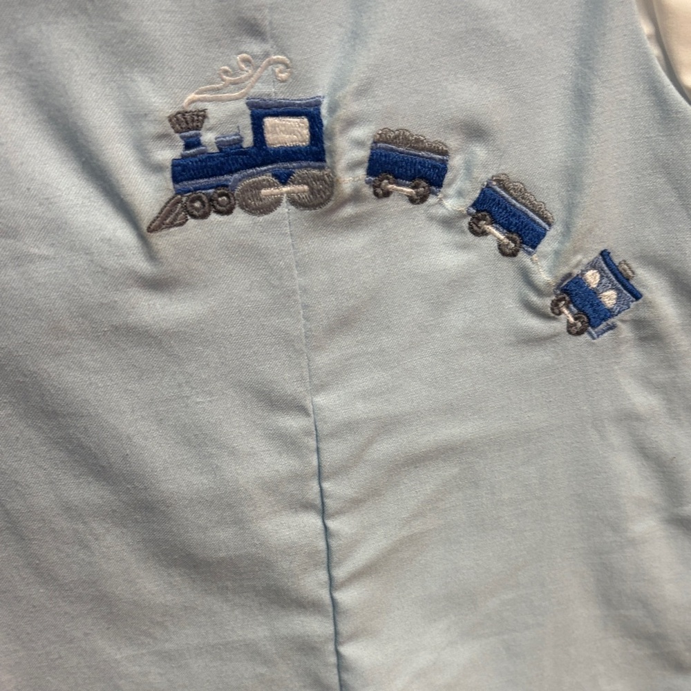 Petit Ami Light Blue Baby Romper with Train Embroidery - Picture 2 of 7